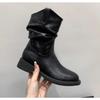 Neuer Stil Luxus Damen Kurzstiefel Damen Hochwertige Echtleder Stiefel Gerüscht Zehensteg Pendler Wadenstiefel