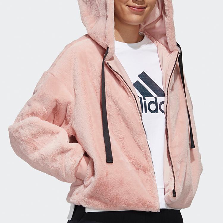 adidas Style Fur Jacket Casual Hooded Windproof Warm Women Jackets Pink GM1469