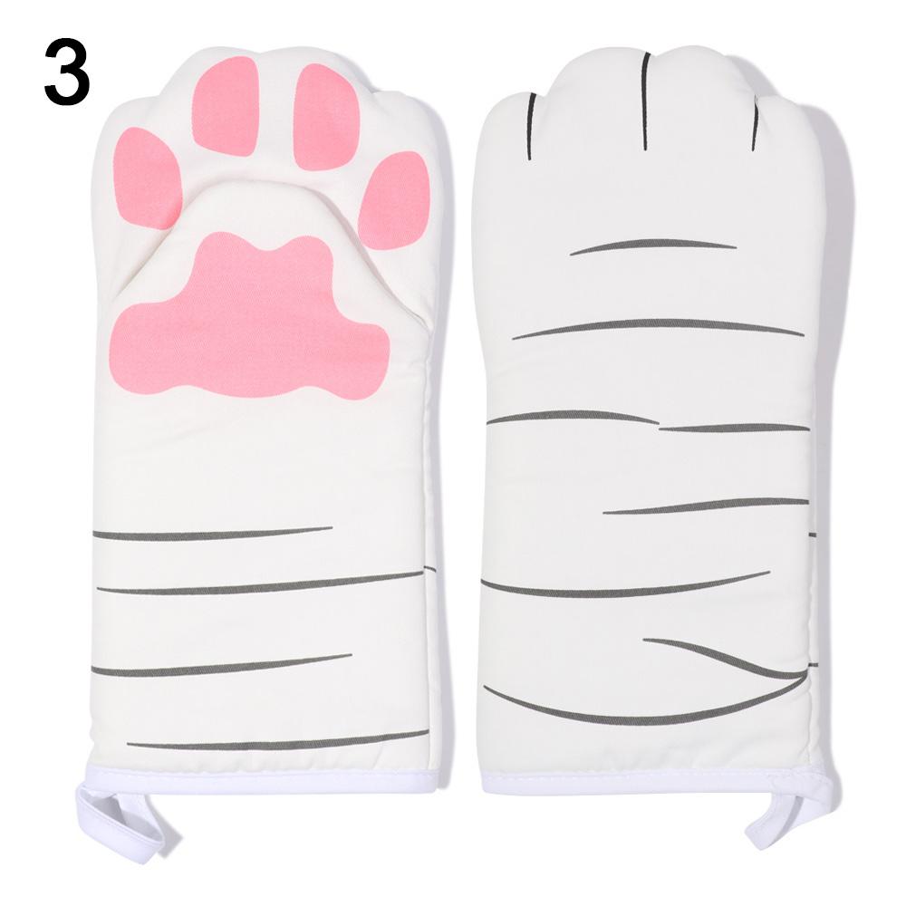 1PC Long Cotton Baking Insulation Gloves 3D Cartoon Animal Cat Paws Oven Mitts Microwave Heat Resistant Non-Slip Kitchen Gloves