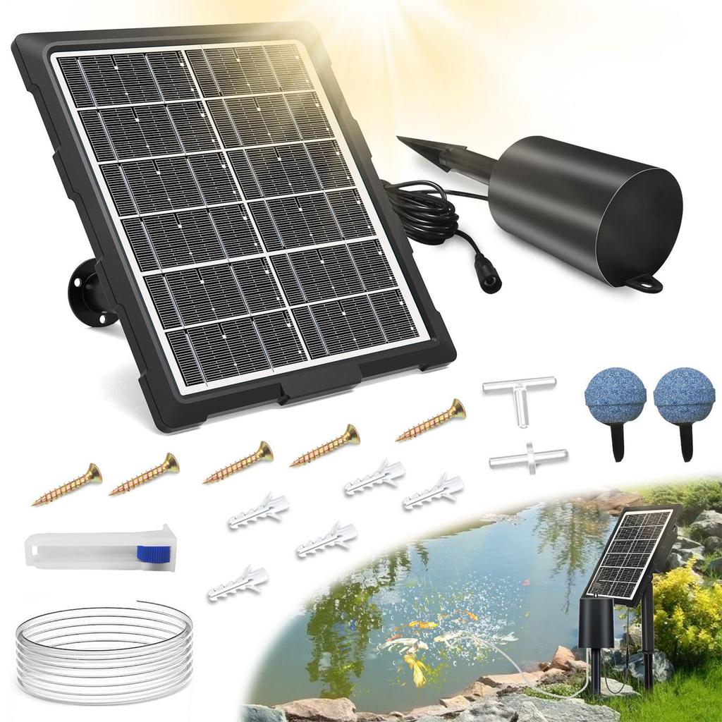 Solar Aerator For Pond Solar Aquarium Air Pump 3 Working Modes Waterproof Silent Oxygen Aerator With Pipe And Air Bubble Stone