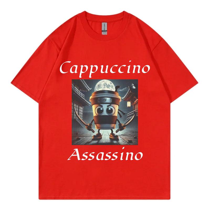 Cappuccino Assassino Graphic T Shirts Funny Italian Brainrot Meme TShirt Unisex Fashion Casual Short Sleeve T Shirt Streetwear