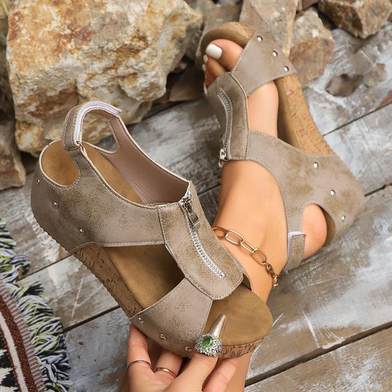 

Large size spring and summer new rivet wedge heel fish mouth rear lift with sandals waterproof table high heel women s sandals 43