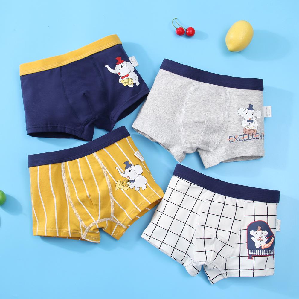 Set of Four Boys' Pure Cotton Boxer Briefs - Children's Shorts for Middle and Big Kids