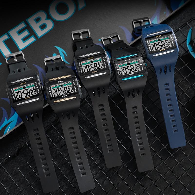  New For Men Sports Electronic Watch Waterproof Night Glow Large Screen Square Outdoor Running Camping Student Watch