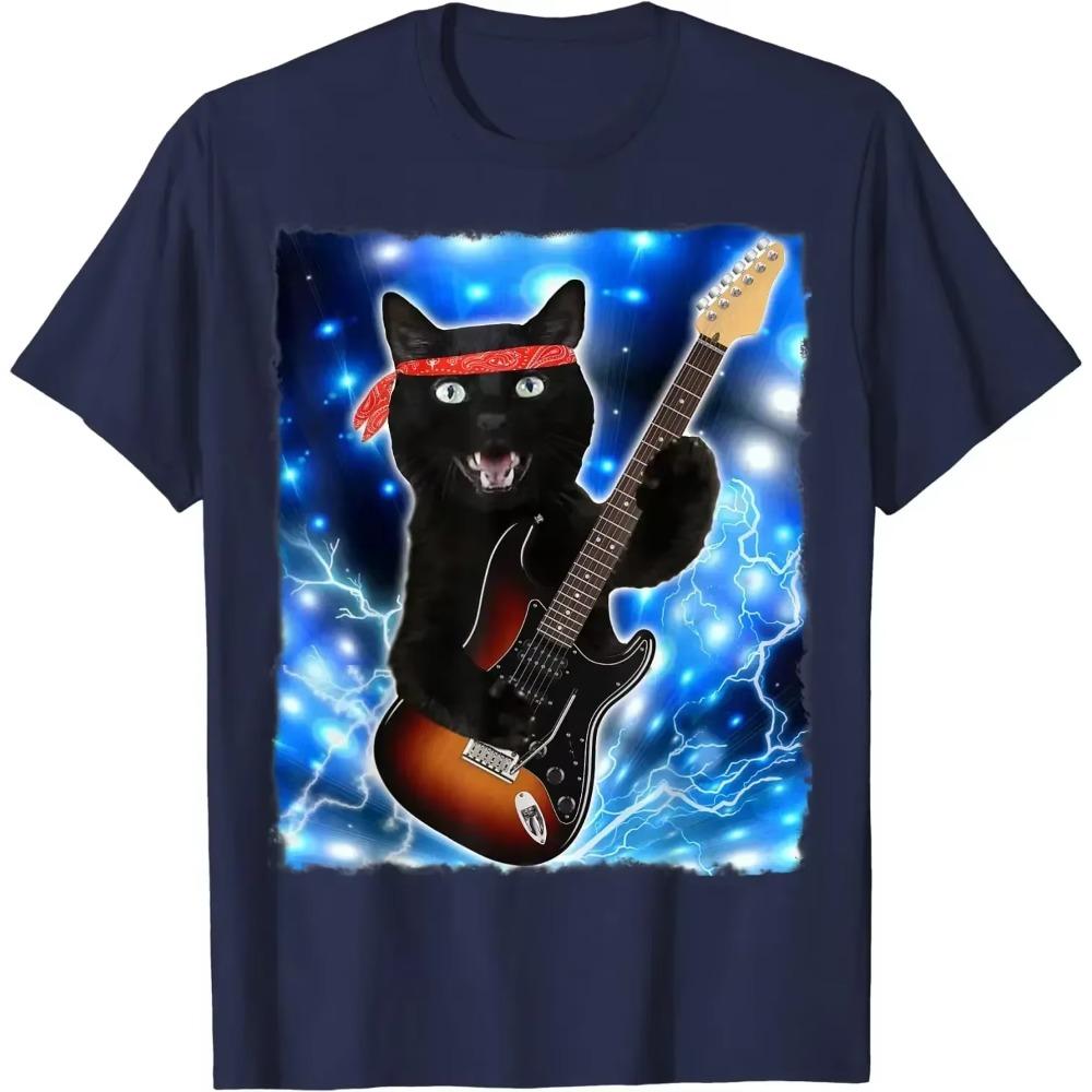 Cat Guitar Shirt Rock Men Women Tshirts Tee Vintage T Shirt Casual Cotton Daily Four Seasons Tees Harajuku Graphic T Shirts