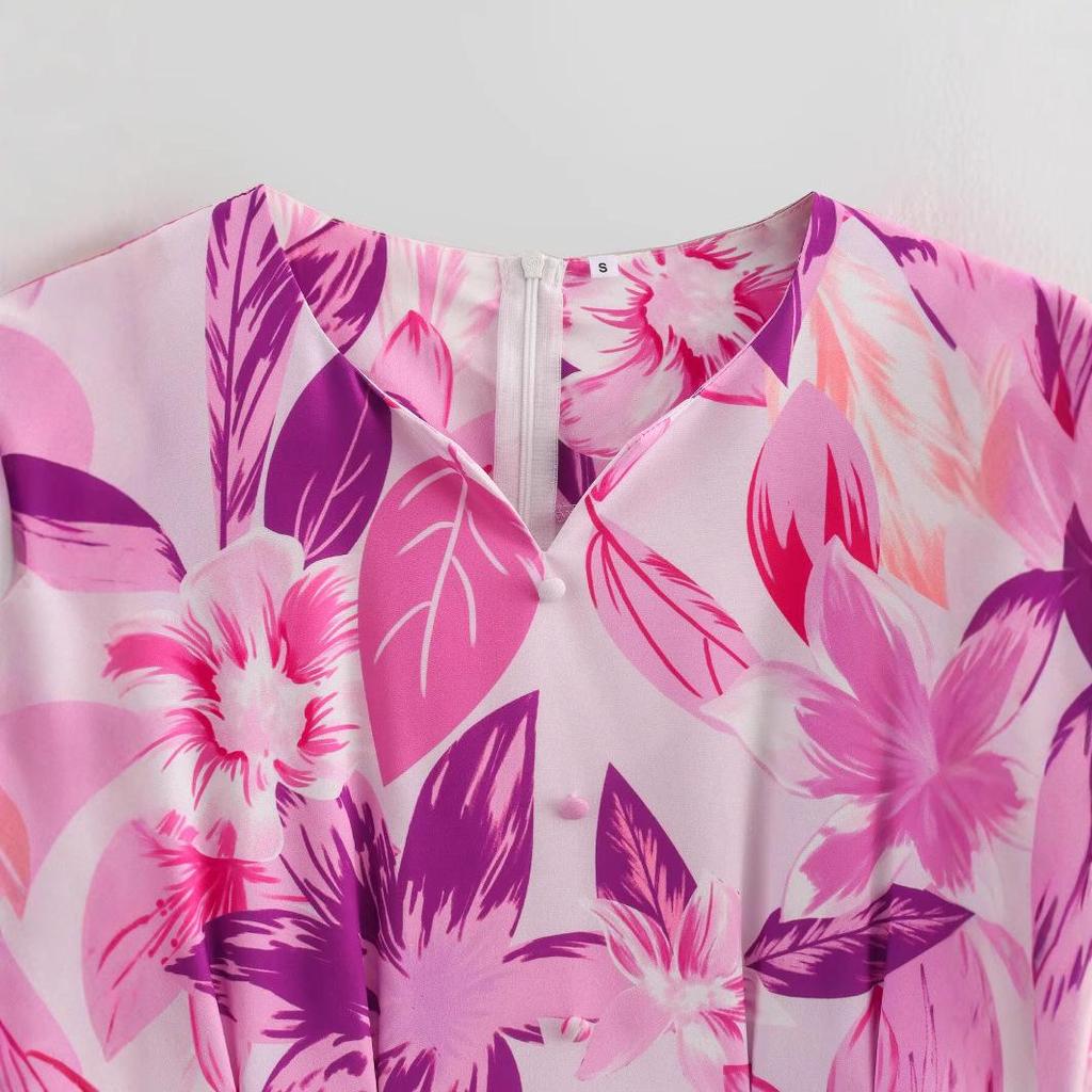 2025 Spring Women's European & American Fashion Short Sleeve Stretch Printed Dress