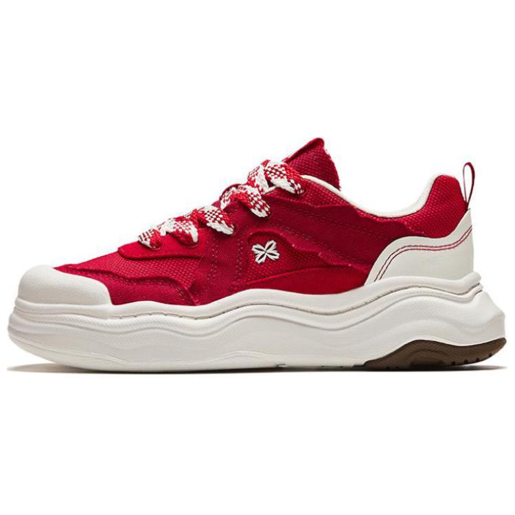 Anta Lifestyle Series Lava Cake Slip Resistant Durable Breathable Low Top Skate Shoes Women Sneaker Red White 122428060-4