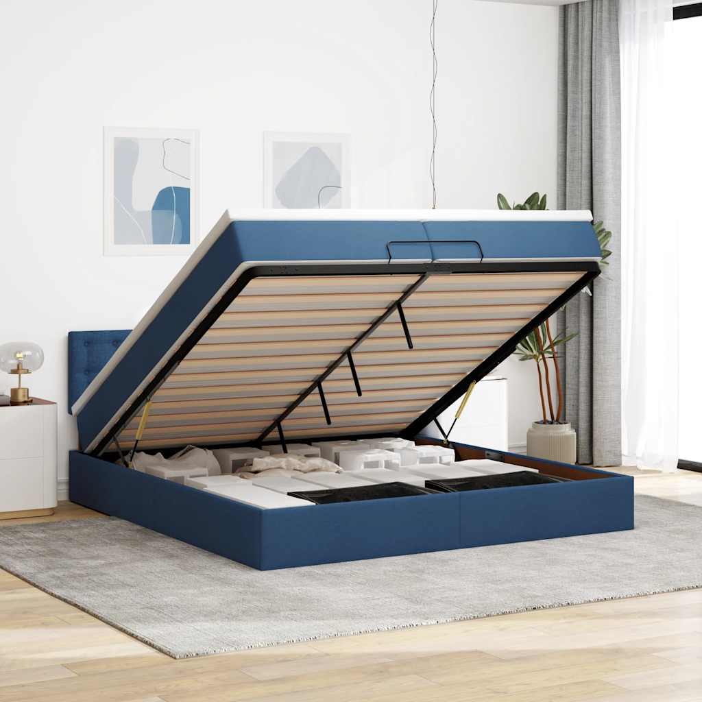 Ottoman Bed with Mattresses & LEDs Blue 200x200 cm Fabric