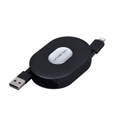 Seiwa Carretel de Cabo Lightning para Lightning para Dados MFi AL355, Retrátil, 1,2m, Preto, iPhone/iPad, Certificado, Comunicação, Sincronização, 2,4A