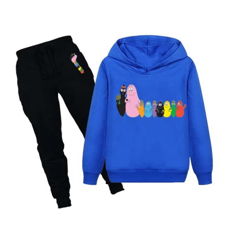 

НОВИЙ Модний Дитячий Милий Спортивний Одяг Толстовки з Принтом Барбапапи + Комплект Штанів Повсякденні Костюми з Капюшоном Спортивний Костюм Підходить для Хлопчиків та Дівчаток 100cm синій