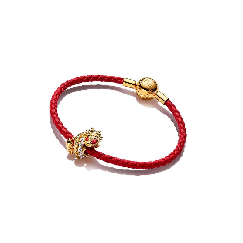 Pandora Little Golden Dragon Story Chain Bracelet Women's Red ZT2493