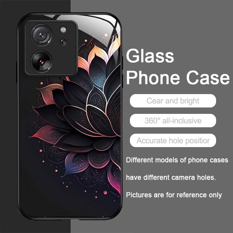 Artistic Lotus Flower Pattern Tempered Glass Phone Case for Motorola Moto G85 G84 G75 G55 G24 Edge 50 Fusion 40 Neo 30 Pro Cover