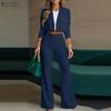 ZANZEA Women Long Sleeve Cardigan Blouse and Long Pants Casual Two Piece Suit Sets