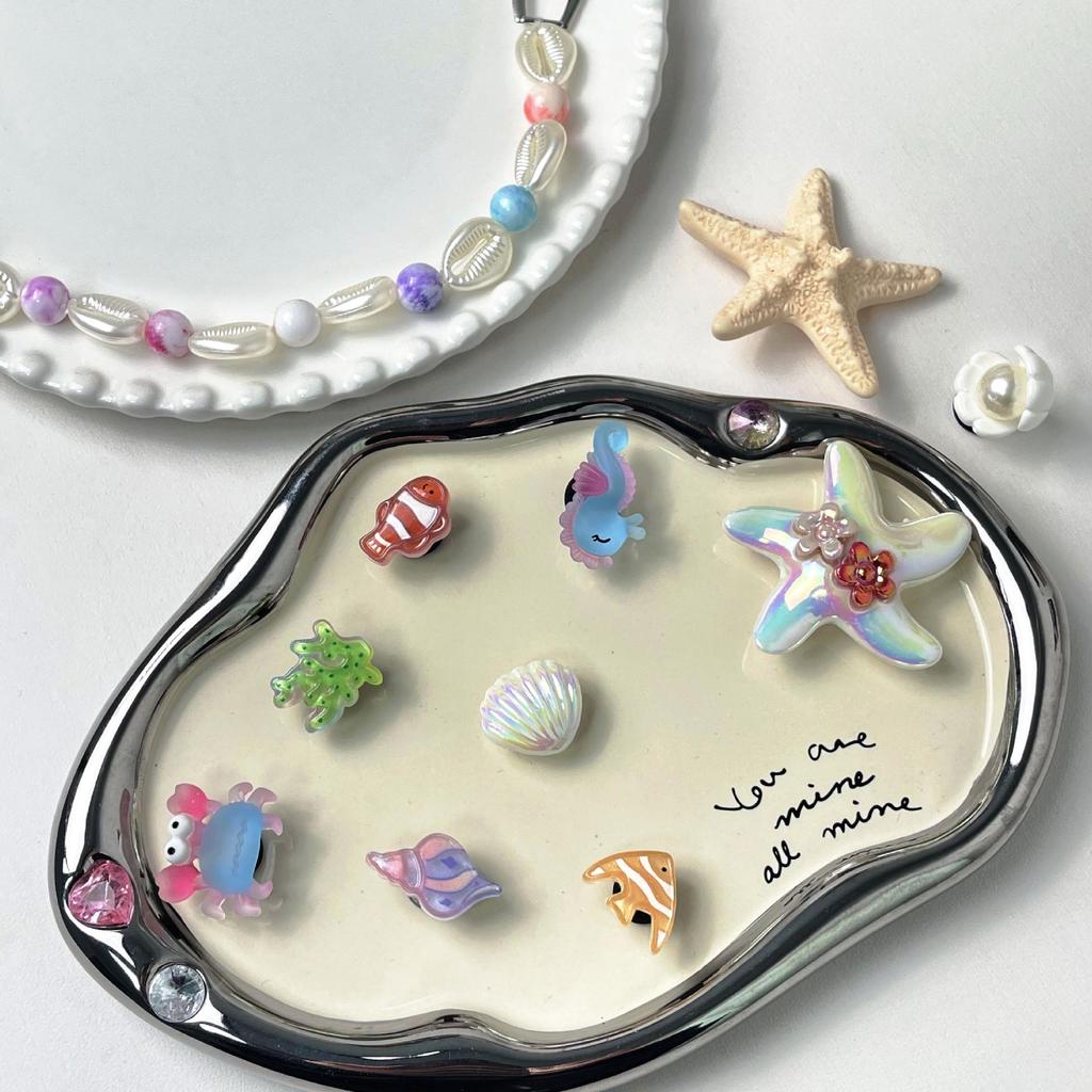 Cute Resin Starfish & Shell Croc Shoe Buckles with High-End Flower Accessories
