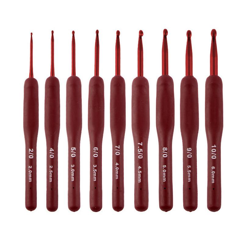 1/9PCS Crochet Hooks Kit Red Crochet Hooks Ergonomic Crochet Hook Set Soft Touch Aluminum Crochet Needle 2.0-6.0mm Crochet