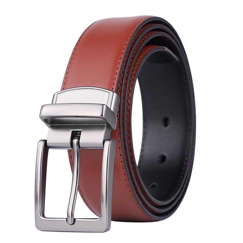

Men s Genuine Leather Belt, New Rotary Pin Buckle Alloy Buckle Punched Pants Belt 130cm