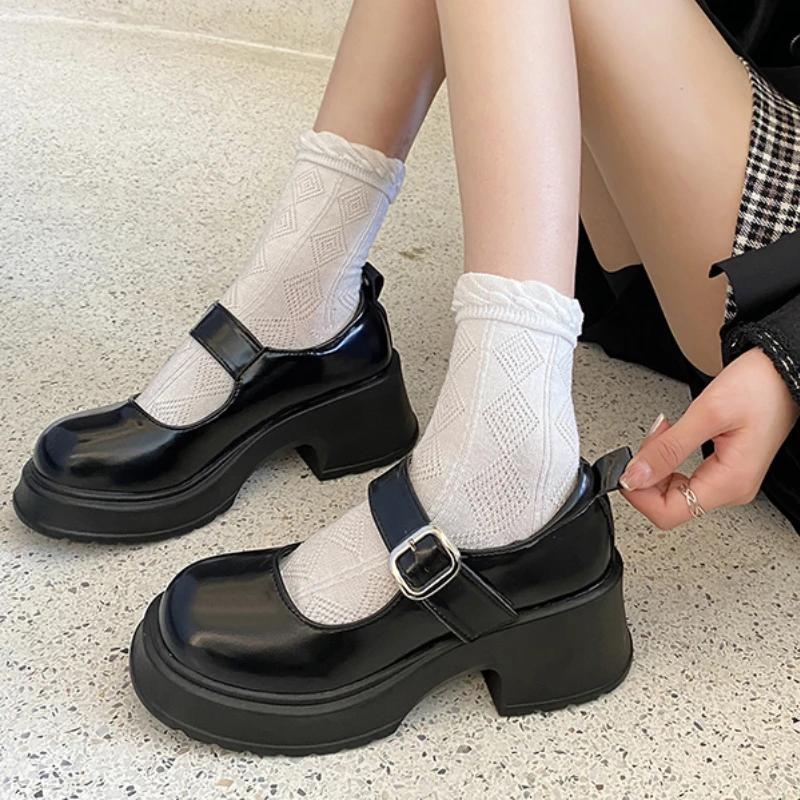 Fashion 2025 Women  Jane Shoes Woman Vintage High Heel Platform Lolita Shoes Japanese Style College Student Shoes Big Size