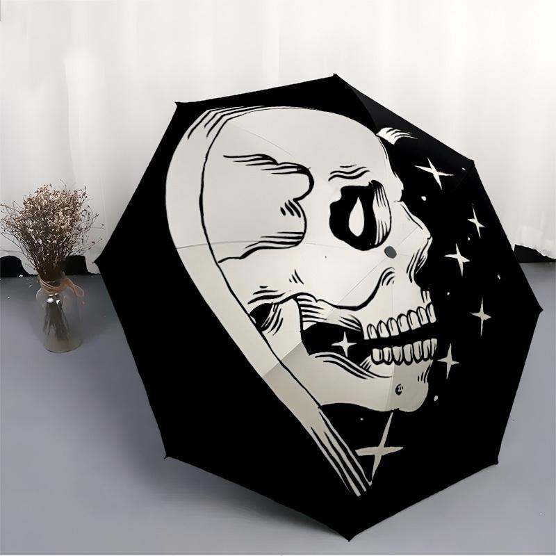 1pc Skull Stars Automatic Open/Close Umbrella, Portable Folding Umbrella, Compact Travel Umbrella For097
