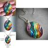 Unique Dreamlike Wave Glass Pendant Necklace With Zinc Alloy Chain For Gift Giving