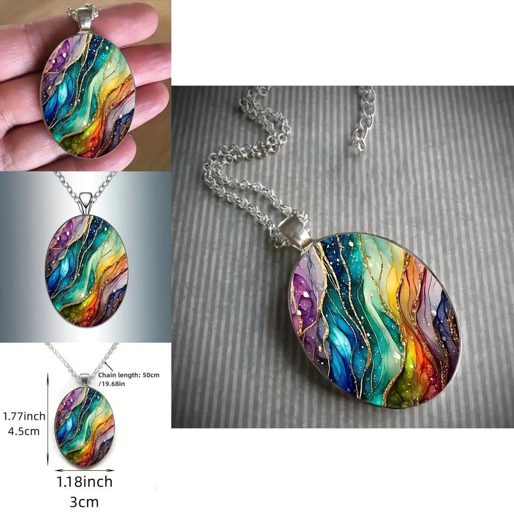 Unique Dreamlike Wave Glass Pendant Necklace With Zinc Alloy Chain For Gift Giving