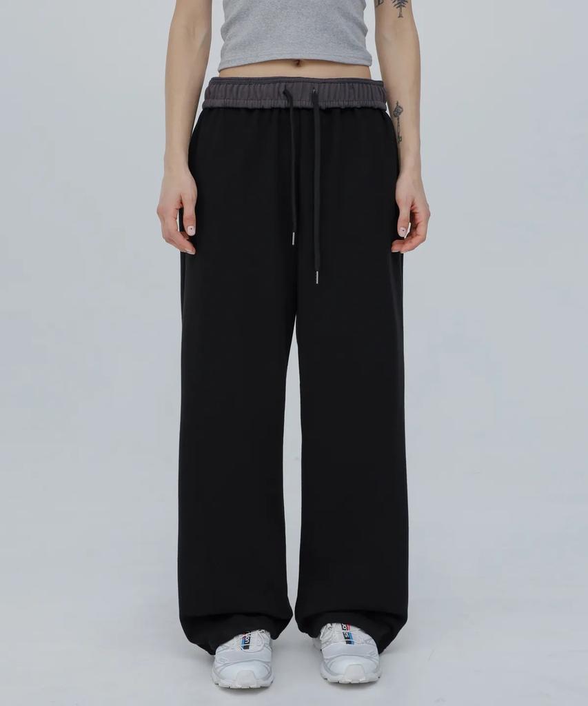 CHICKS Contrast Elastic Waist Wide Sweatpants Black