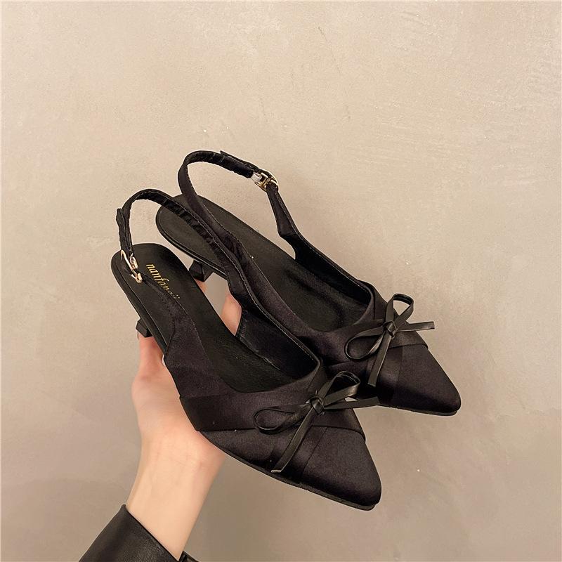 French stiletto high heels bag head sandals women's shoes 2025 summer temperament socialite black pointed single shoes