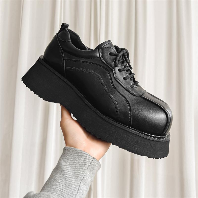 Men Japan Karajuku Korean Style Fashion Streetwear Vintage Thick Platform Casual Increase Leather Shoes Male Dress Leather Shoes
