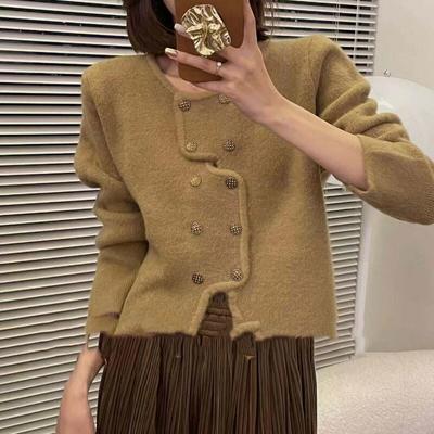 Strickjacke Pullover Weibliche Herbst und Winter 2022 O Hals Duftenden Gestrickten Langarm Pullover Casual Kreuz Taste Strickjacke Mantel