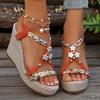 Fashion Printed Weaving Wedge Sandals for Women 2025 Summer Thick Bottom Beach Shoes Woman Flower Decor Chunky Platform Sandalias Mujer