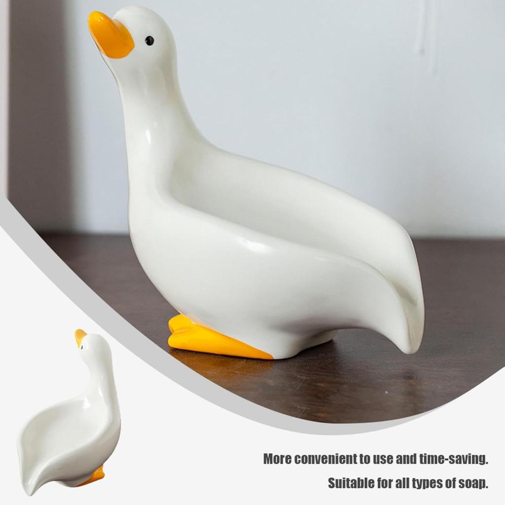 Ceramic Duck Soap Dish, Cute Animal Soap Holder, Non-Slip Shower Sponge Storage, Decorative Soap Saver, Duck-Shaped Soap Dish, Multifunctional