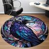 1pc Stained Raven Glass Office Round Area Rug, Under Office Chairs Bedroom Living Room Home Decor, Room Deco