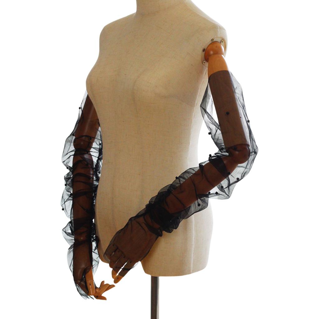 Ruffled Glove Easy Elegant Arm Cover Pearls Long Sleeve Decorative Tulle for Wedding False Pearls Gloves Sheer