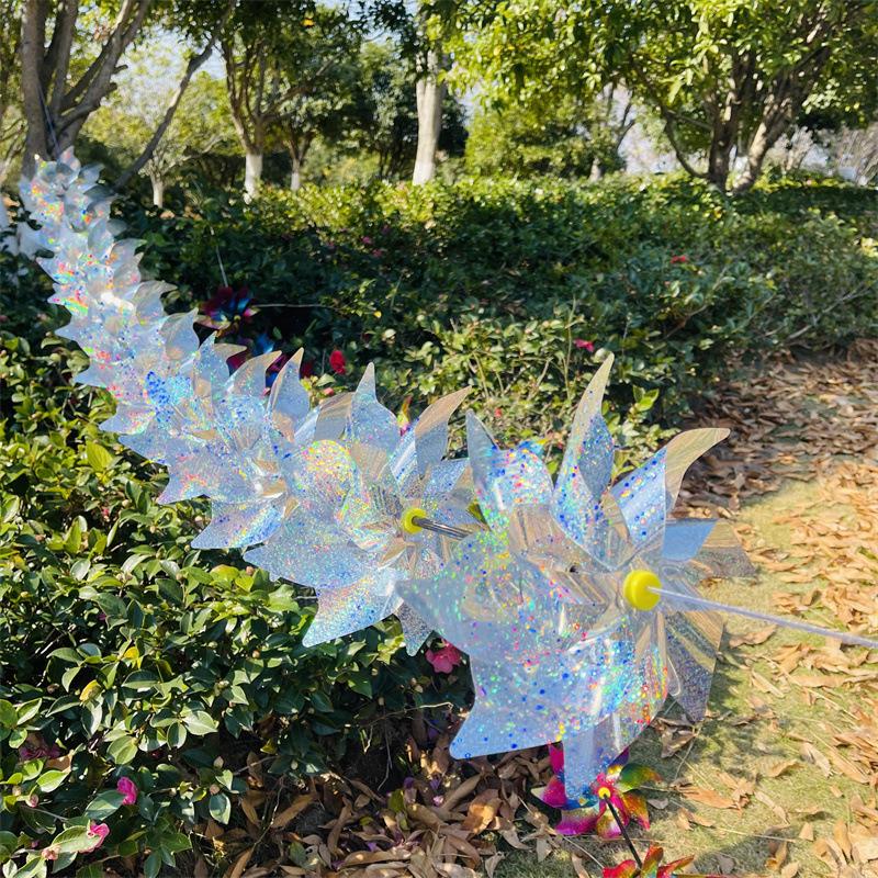 Eight-Leaf Laser Color-Changing Windmill String with Steel Wire Rope for Outdoor Hanging Decoration in Scenic Spots and Shopping Malls