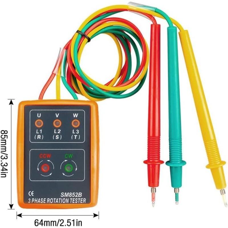 Phase Tester Rotation Field Meter AC60V~600V, 3 Sequence Presence Tester Indicator Detector Meter with Crocodile Clips and Buzzer Tester High Voltage