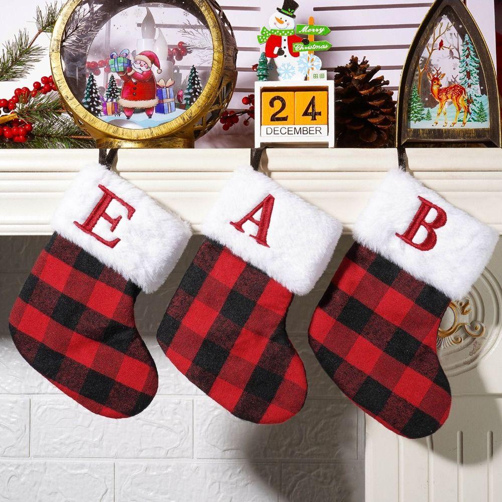 Large Capacity Red Black Checkered Letter Socks Christmas Tree Ornaments  New Year Decoration