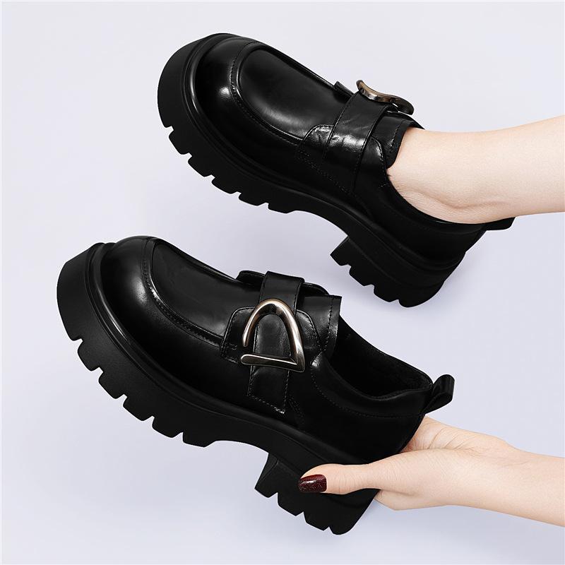 Thick-soled new retro casual thick-soled heightening loafers versatile foot-fitting small leather shoes heightening single shoes women's shoes