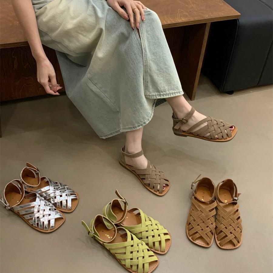 Retro style woven bag head sandals women's outer wear 2025 new lazy one-pedal Muller cool slippers