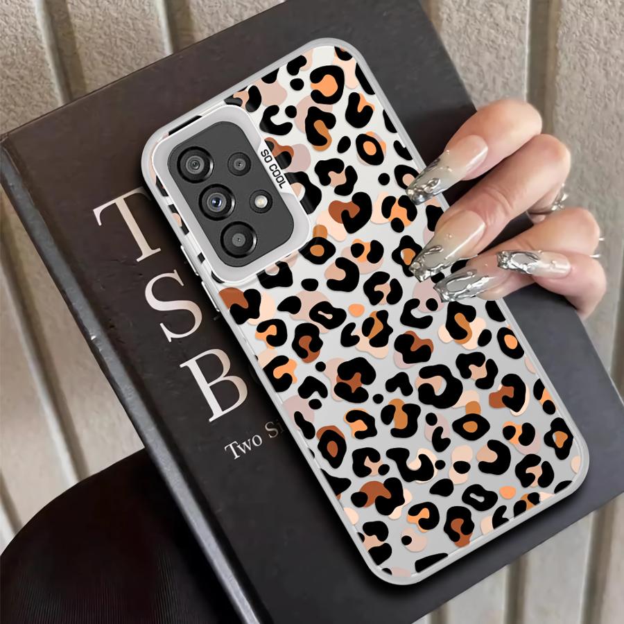 Leopard Print Logo Case for Samsung Galaxy A35 A24 A25 A26 A17 A20s A34 A12 A15 A16 A13 A14 A21s A23 A31 Phone Cover