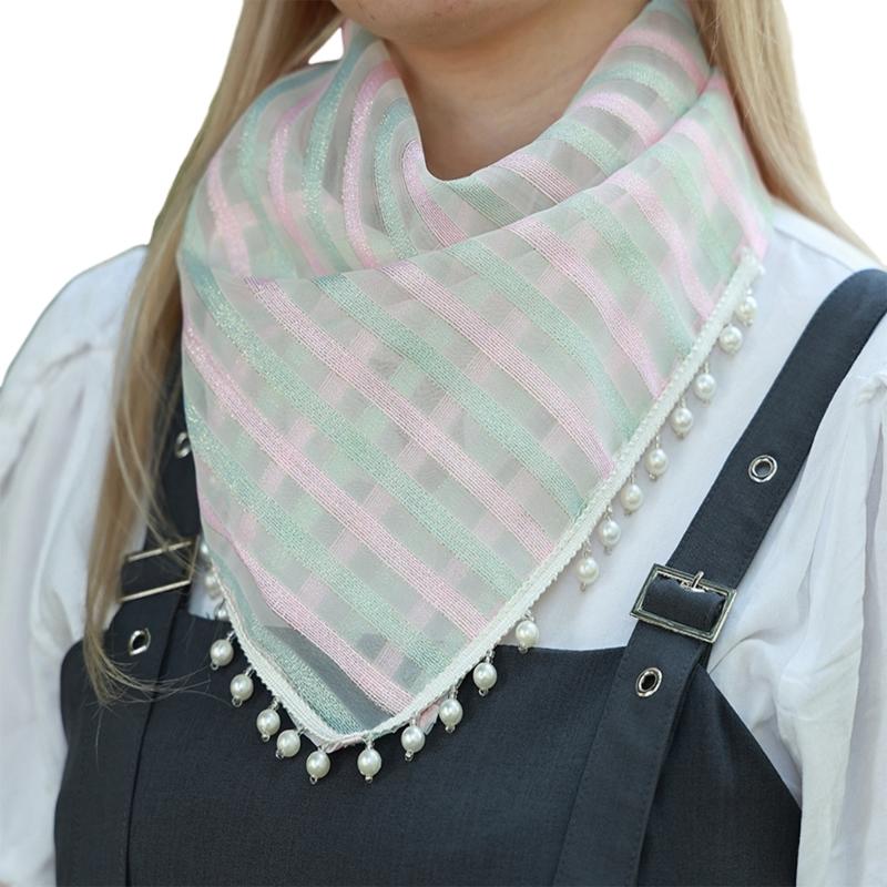 Elegant Neckerchief Tassels Scarf With Artificial Pearls Decors For Women And Girl Soft Triangular Shawl for Bartender