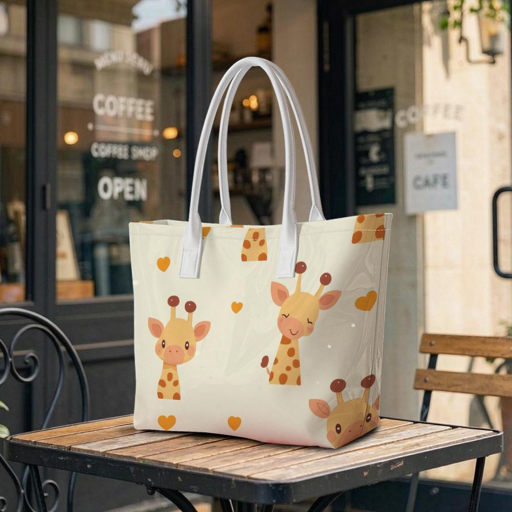 Cute Giraffe Pattern Tote Bag Casual Daily Portable Large Capacity Lightweight Shoulder Handbag