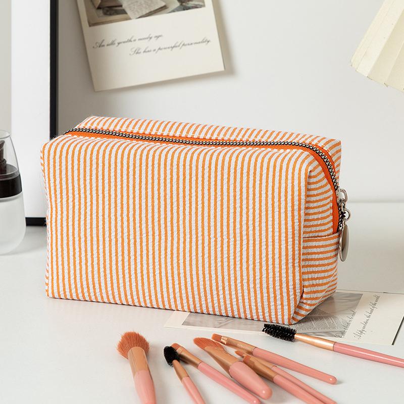 Fresh Simple Striped Cosmetic Bag Large Capacity Makeup Bag Pencil Case Travel Toiletries Bags Toiletry Storage Pouch