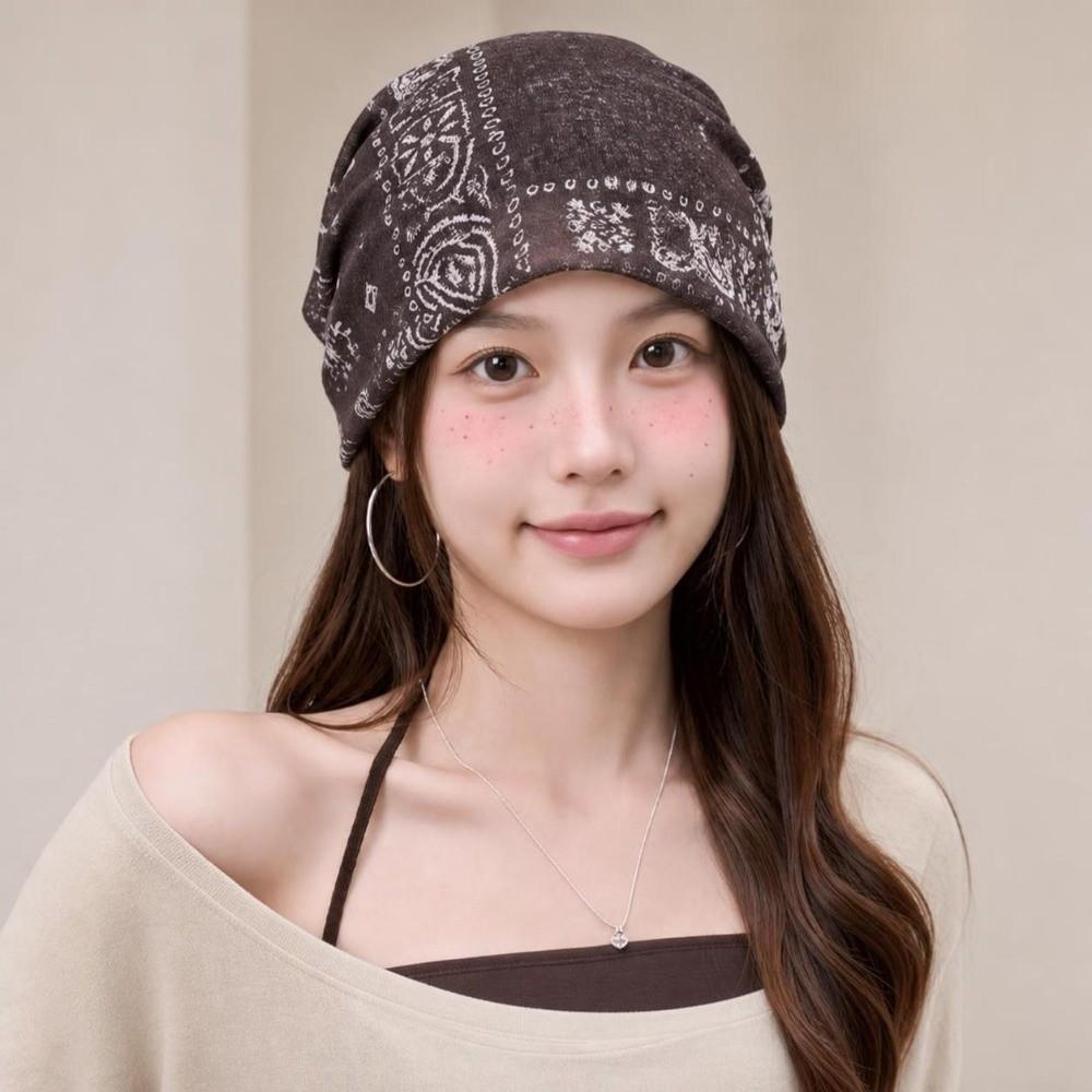 Bohemian Style Baggy Cap Ethnic Style Pullover Hat Versatile Beanies Cap  for Women and Girl