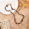 Retro Ethnic Style Coffee Color Beaded Necklace, Guochao Ancient Style Light Luxury Rice Beads Love Bamboo Collarbone Chain