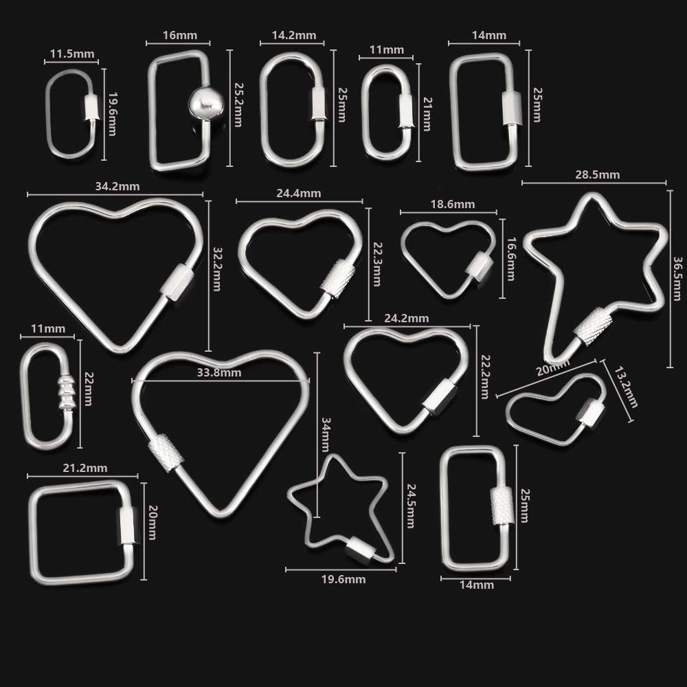5pcs Stainless Steel D Oval Heart Shape Locking Carabiner Screw Clip Link Hook For DIY Keychain Holder Necklace Jewelry Making