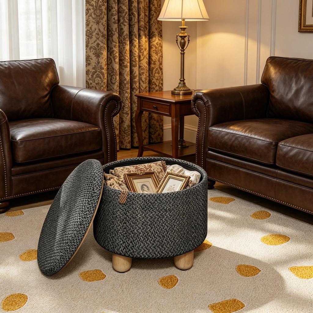 Round Footstool, Practical Storage Stool, Shoe Stool, Step Stool (Only with Shoe Stool)