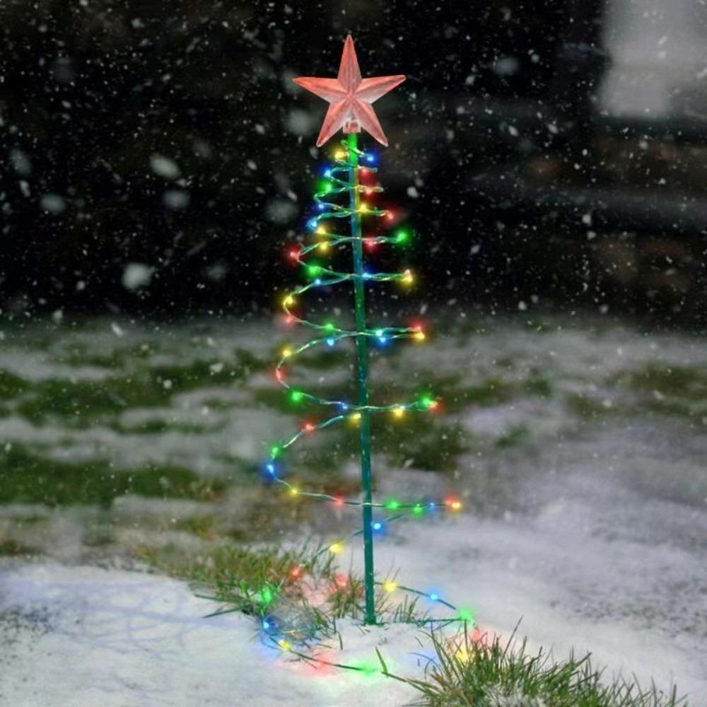 8 Modes Solar Iron Christmas Tree Lights LED Warm/Colorful Light Christmas Tree Decorative Lamp Luminous Ornament Landscape Lamp