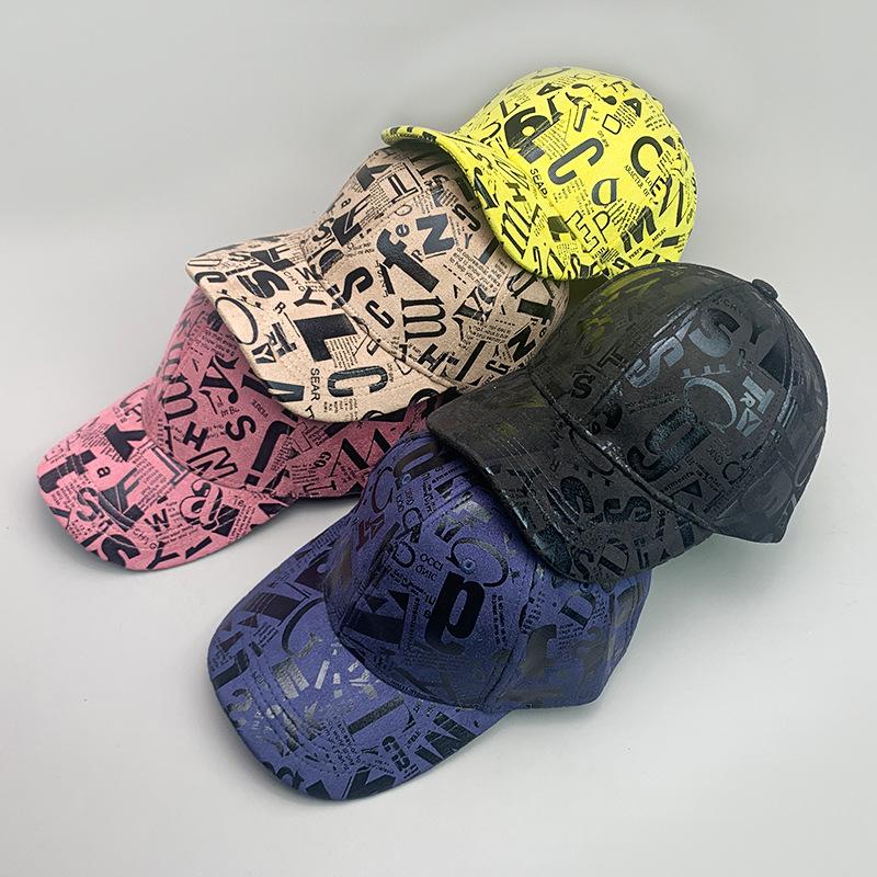 Kpop Plain Leather Graffiti Letter Fashion Men'S And Women'S Baseball Caps Cotton Versatile Leather Breathable Sun Hats