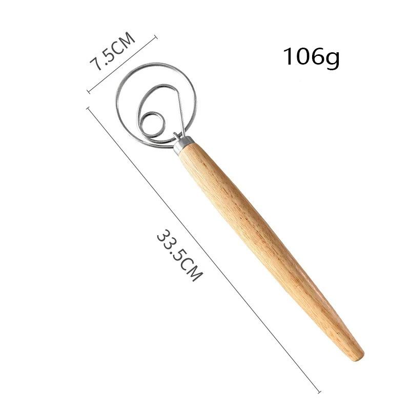 13inch Danish Dough Whisk Stainless Steel Dutch Style Bread Dough Hand Mixer Wooden Handle Kitchen Baking Tools Artisian Blender