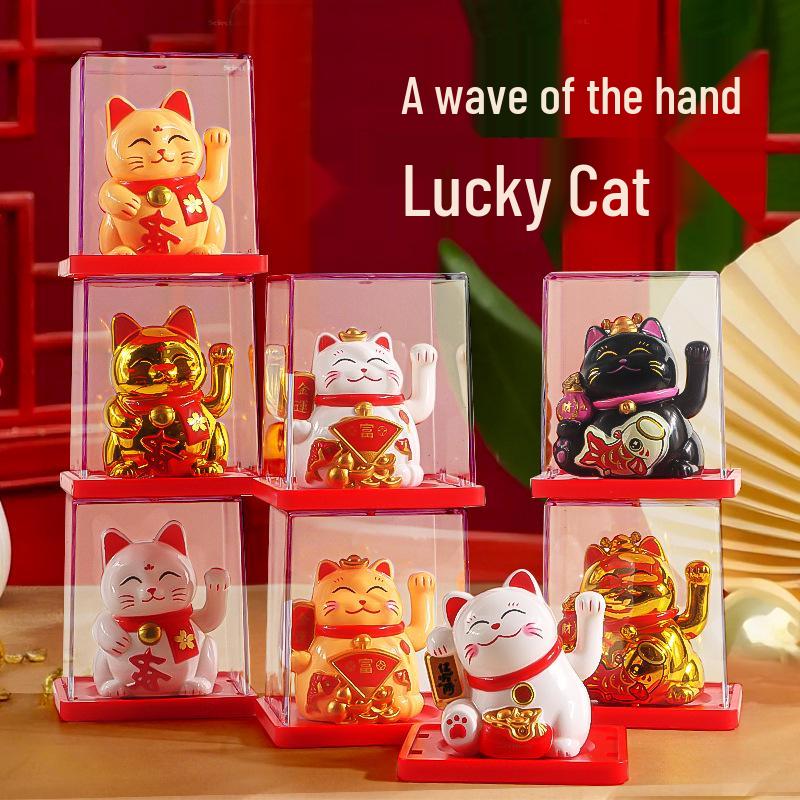 Solar Powered Waving Lucky Cat - Automatic Fortune Cat for Home, Desktop, or Car Decoration