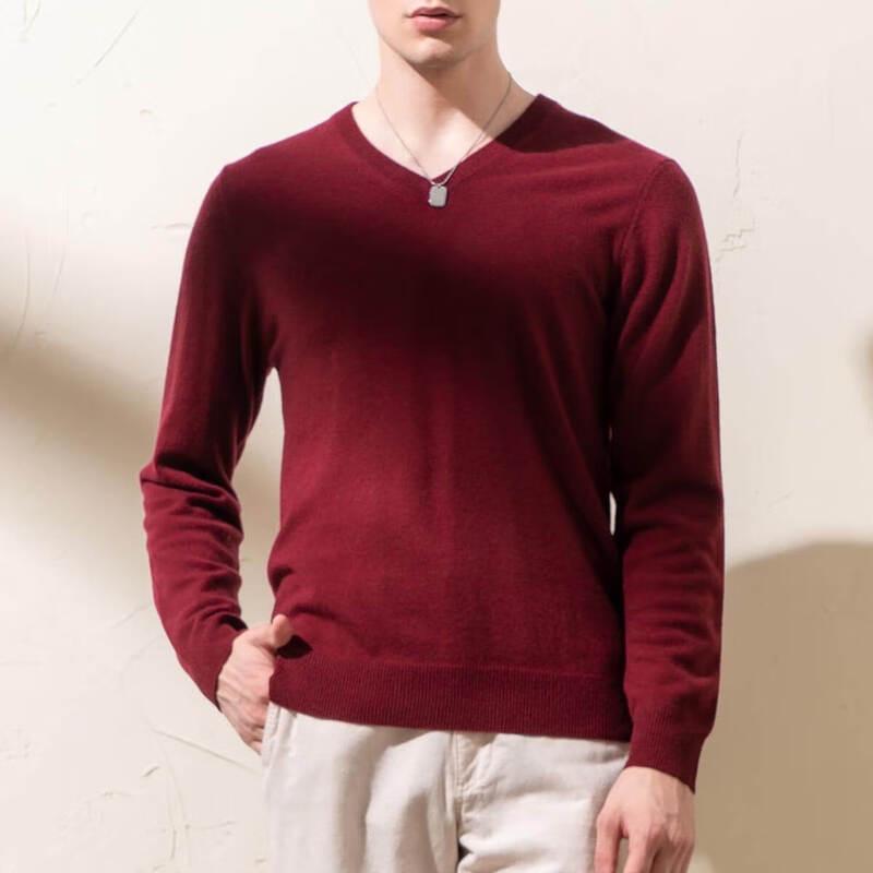 Sinuofu De Men's Spring 100% Cashmere V-Neck Sweater